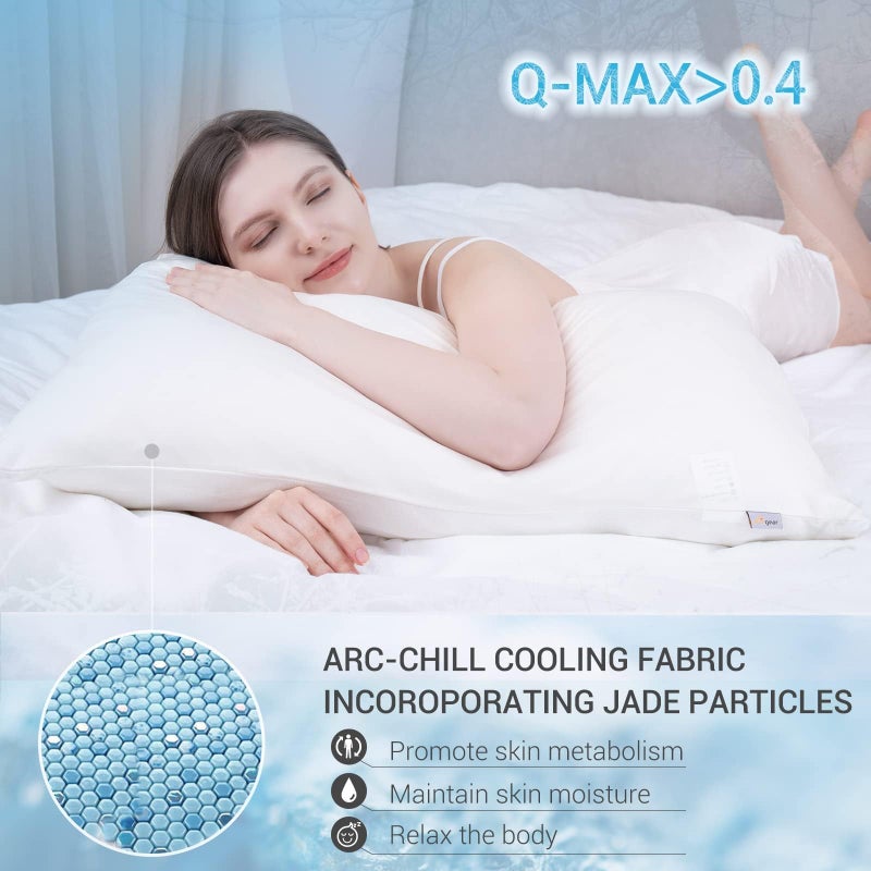 Marchpower Cooling Pillow Cases for Hot Sleepers Queen Size, Japanese Arc-Chill Cool Pillow Cases Double Design 2 Pack, Zipperd Breathable Skin-Friendly Cooling Pillowcase (20 X 30 inches)-White - Image 3